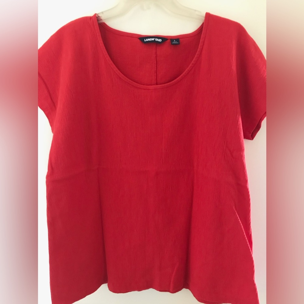 Lands End short sleeved scoop neck gauze swing top
